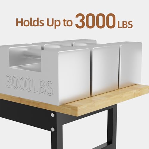 48” Chipboard Wood Work Bench Work Table, Metal Tool Heavy-Duty Adjustable Workbench, 3000 Lbs Capacity Tool Bench Workstation for Garage, Workshop climblocka