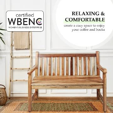 EcoDecors Hampstead Heath Outdoor Bench Teak Wood Garden Bench Patio Bench with Armrests and Backrest, Yard Benches for Indoor and Outdoors- Natural Teak EcoDecors