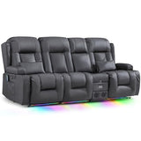 TUNYI Wall Hugger Loveseat Recliner Sofa with Console, Power Reclining Loveseat RV Couch with Massage & Heat/USB/Outlet/Storage/LED Light/Speaker (Light Grey, 3 Seat with Console)