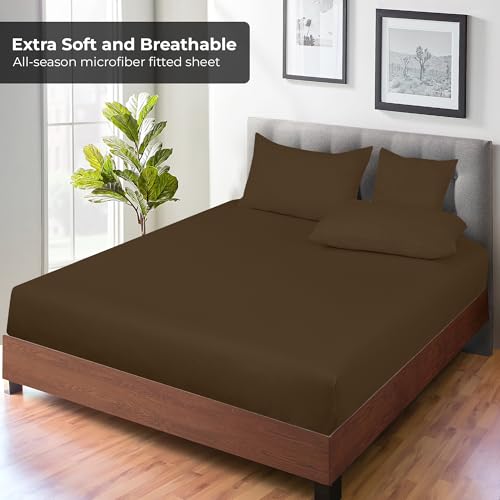 Royale Linens Fitted Sheet Twin - Ultra Soft 1800 Brushed Microfiber - Hotel Luxury Bottom Sheets - Wrinkle Free & Fade Resistant - Deep Pocket Fitted Sheet Only (Twin, Chocolate) ROYALE LINENS
