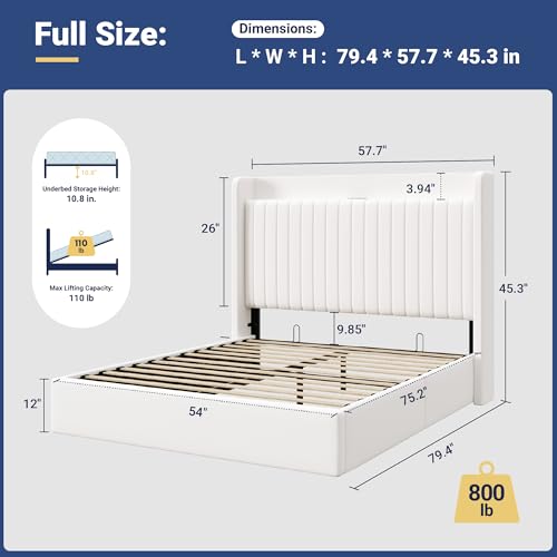 Allewie Full Size Lift Up Storage Bed Frame,Storage Shelf Headboard wi ...