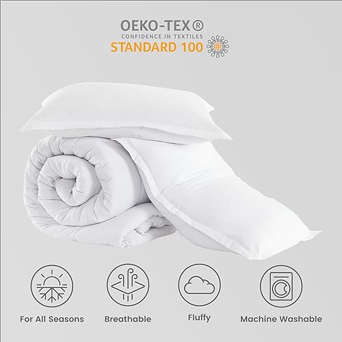 SLEEP ZONE Twin/Twin XL Size Comforter Set Duvet Insert, Down Alternative Reversible Comforter, Lightweight, Soft and Breathable Bedding All Season, Square Quilting White SLEEP ZONE