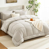 CozyLux Full Size Comforter Sets Beige, 7 Pieces Bed in a Bag, Beige Comforter Full Size, All Season Bedding Sets with Stitch Quilted Comforter, Flat Sheet, Fitted Sheet, Pillowcases CozyLux