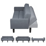 JUMMICO Modern Tuft Futon Sofa Bed Couch Convertible Loveseat Sleeper Reclining Futon Twin Size with Arms and 2 Pillows for Living Room (Blue) JUMMICO