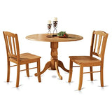 East West Furniture DLIN3-OAK-W 3 Piece Set for Small Spaces Contains a Round Dining Room Table with Dropleaf and 2 Wood Seat Chairs, 42x42 Inch East West Furniture