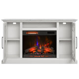 duraflame® Electric Fireplace Farmhouse Media Console for 65 Inch TVs with Glass Doors, Bright White Duraflame