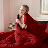 ELNIDO QUEEN® Queen Comforter Set 7 Pieces, Red and Black Bed in a Bag Queen Size, Bed Set All Seasons Bedding Sets with Reversible Comforter, Flat Sheet, Fitted Sheet, Pillowcases and Pillow Shams ELNIDO QUEEN
