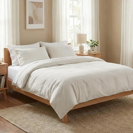 BIOWEAVES 100% Organic Washed Cotton Percale Weave Twin Duvet Cover Set | GOTS Certified Twin/Twin XL Duvet Cover & 1 Pillow Sham – 66x90 inches, Marshmallow BIOWEAVES