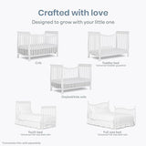 Dream On Me Violet 7-in-1 Convertible Full-Size Baby Crib with Toddler, Day & Full Bed Conversion in White, GreenGuard Gold & BSA, 3 Mattress Heights, Sustainable Pinewoo