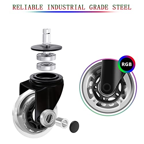 Computer Chair Wheels - 3" Heavy Duty Caster Wheels(2200lbs),Mute Rolling Desk Chair Wheels Replacement (Set of 5)-Rubber Office Chair Wheels for Carpet, Wood Floors,Hardwood Floors Minewill