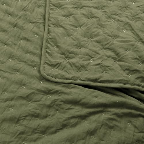 ROARINGWILD Olive Green Cloud Twin Size Quilt Bedding Sets with Pillow Sham, Farmhouse Lightweight Soft Bedspread Coverlet, All Season Rustic Country Thin Comforter, 2 Pieces, 68x90 inches ROARINGWILD