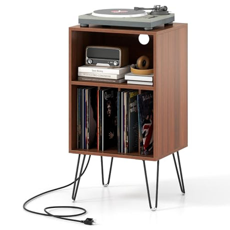 LOKO Record Player Stand with Charging Station, Turntable Stand with Vinyl Storage & USB Ports, Farmhouse Vinyl Record Storage Cabinet for Living Room, Bedroom, Music Room, Holds Up to 150 Albums LOKO