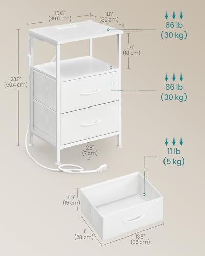 SONGMICS BELLAH Collection - Nightstand with Charging Station and App-Controlled Adjustable LED Lights, Bed Side Table, 2 Drawer and 1 Open Shelf, Bedroom, Cloud White and Snow White ULGS302WH01S SONGMICS