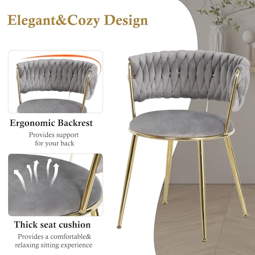 VAKTULS Luxury Round Dining Table Set for 4, 34-Inch Faux Marble Thick MDF Kitchen Table Set with 4 Grey Modern Velvet Dining Chairs for Small Place Coffee Tea, Saving Space(Gold Base) VAKTULS