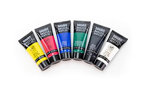 Liquitex BASICS Acrylic Paint Set, 6 x 22ml Tube Paint Set, Primary, Blue,Color Mixing,Green,White, 0.7 Fl Oz (Pack of 6) Liquitex