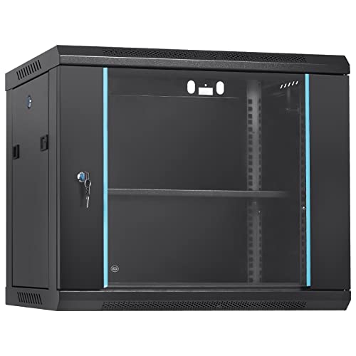 VEVOR 9U Wall Mount Network Server Cabinet, 15.5'' Deep, Server Rack Cabinet Enclosure, 200 lbs Max. Ground-Mounted Load Capacity, with Locking Glass Door Side Panels, for IT Equipment, A/V Devices VEVOR