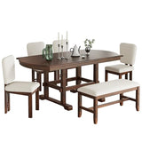 Ball & Cast 6 Pieces 78inch Extendable Wood Dining Table Set with Bench,Traditional Kitchen Table Set w/ 18inch Removable Leaf and 4 Upholstered Dining Chairs,for 5 People Dining Room,Espresso+Beige Ball & Cast