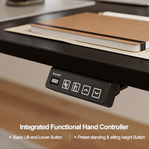 Grandder 63 x 55 Inch L Shaped Standing Desk, Electric Height Adjustable Corner Stand Up Desk, Sit Stand Corner Table Home Office Table, Black Top Black Frame Grandder