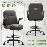 Drafting Chair Tall Office Chair for Standing Desk, Ergonomic Tall Desk Chair with Adjustable Foot Ring, Flip-Up Armrests, Lumbar Support, Comfortable Fabric Seat – Ideal for Home and Office Use MAHOMICO
