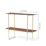 AGV 202401 2-Tier Glass Wood Console Table, Mid-Century Modern Style, Perfect for Living Room, Entryway, Foyer, D41×H31.5, Amber Glass Top & Walnut Wood Top & Gold Finish Metal Frame AGV LIGHTING