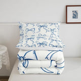 Feelyou Blue Bow Bedding Set Cute Bowknot Comforter Set for Kids Boys Girls Teens Room Decor Princess Comforter Twin Size Girly Kawaii Duvet Set 2Pcs Feelyou