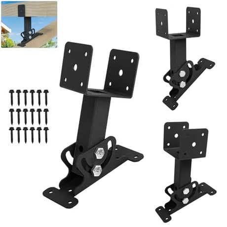 Wpbhk 3Pcs Roof Riser Brackets Kit Pergola Roof Riser Beam Bracket Pergola Support Brackets, Heavy Duty Roof Mount Brackets 3-1/2" Saddle Black for Gazebo Pergola Wpbhk