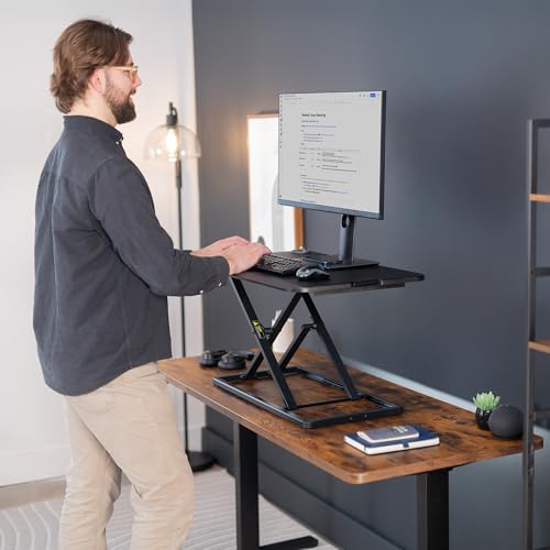 VIVO Economy Single Top Height Adjustable 29 inch Standing Desk Converter, Sit Stand Tabletop Monitor and Laptop Riser Platform Workstation, DESK-V000U VIVO