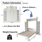 PVWIIK Queen Size Murphy Bed with 5-Tier Shelves and LED Lights,Foldable PlatformBed Vertical Wall Bedframe for Small Space,Bedroom,Guest Room,White PVWIIK
