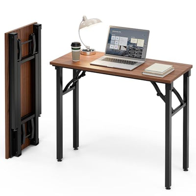 Frylr Small Folding Computer Desk – Portable 35.8 Inch Foldable Laptop Table, Collapsible and Compact for Easy Storage and Fast Setup, Lightweight for Small Spaces, Craft and Study Use, Dark Walnut