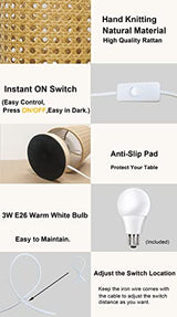 AFORTLO Table Desk Lamp,Small Rattan Hollow-Out Bamboo Boho Decorative Nightstand Night Light Solid Wood Base Lamp for Bedroom,Living Room,End Table or Office with Bulb(Rattan Hollow-Out) AFORTLO