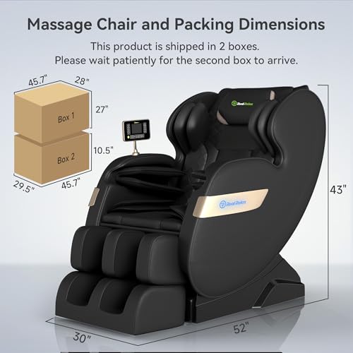Real Relax Massage Chair Full Body of Dual Core S Track,Zero Gravity Realiner with App Control,Bluetooth,Foot Roller,Home or Office Use,Black and Gold Real Relax
