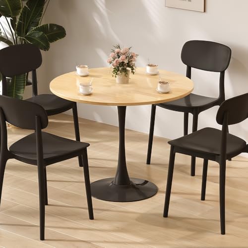 NestLude 24" Black Round Dining Table for 2-4 People, Modern Kitchen Table Mid Century Coffee Table for Small Places Dining Room Living Room Cafe (Wood) NestLude