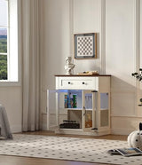 FOREST GRAVITY 31.5'' Modern Small Buffet Cabinet with Storage,Buffet Sideboard with Two Glass Doors and a Drawer,Coffee bar Cabinet with Adjustable Shelf,for Kitchen and Dining,Antique White FOREST GRAVITY