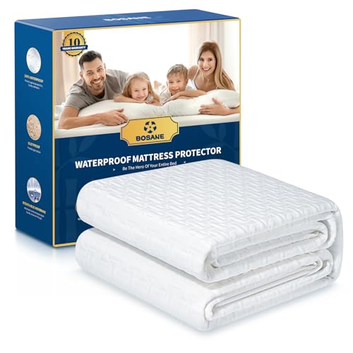100% Waterproof Queen Mattress Protector Breathable Cooling 3D Air Fabric Mattress Cover Smooth Soft Hypoallergenic Noiseless Bed Cover Machine Washable Vinyl Free, 8-21'' Deep Pocket BOSANE