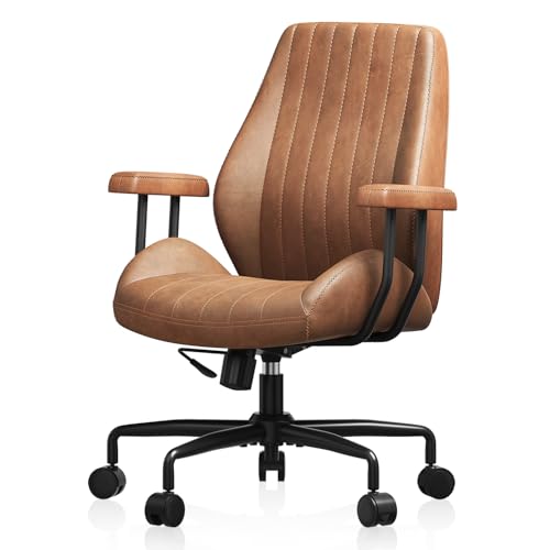 Ergonomic Office Chair 330LBS, Reclining Swivel Mid Back Desk Chair with Adjustable Height, Thickened Cushions, Comfy Executive Armchair for Home Office Synorla