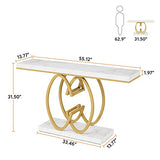 LITTLE TREE 55-Inch Gold Console Table for Entryway, Modern Faux Marble Foyer Table with Geometric Metal Legs, Narrow Long Sofa Table for Living Room LITTLE TREE