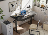 FEZIBO Adjustable Height Electric Standing Desk with Double Drawer, 55 x 24 Inches Stand Up Home Office Desk with Splice Tabletop, Black Frame/Black Top FEZIBO
