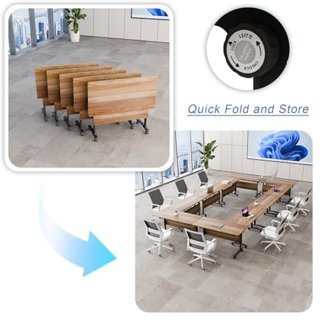 Usosidam Folding Conference Room Table with Wheels, Modular Flip-Top Conference Tables for Training Rooms, Classrooms & Seminars, Mobile Conference Table for Multi-Person Meetings Usosidam