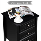 Bonnlo Upgraded 3 Drawers Night Stands for Bedrooms Set of 2, Wooden Black Nightstand Stylish, Modern Bed Side Table/Night Stand for Small Spaces, College Dorm, Kids’ Room, Living Room, 24H Bonnlo