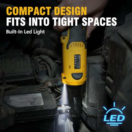 3/8" Cordless Ratchet Wrench Set, 60FT-LBS(80N.m) Electric Ratchet, 2 X 20V Chargeable Power Ratchet Wrench with Variable Speed, LED Light, 6 Sockets, 1/4" Adapter, 3" Extension Rod ALLOY POWER