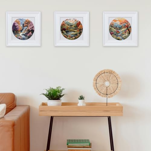 FONNUY Embroidery Kit for Beginners, Boho Nature Landscape Pre-Stamped Pattern Kits for Adults with Hoop, Easy to Follow Color Thread Needlework, 8'' Hoop (Mountain Stream)