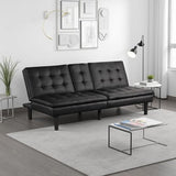 Benzara Berie Futon Sofa Bed, Drop-Down Tray, Cupholder, Black Faux Leather Benzara