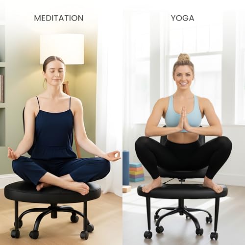 Cross Legged Office Chair Meditation ADHD Yoga Chair for Adults with Ergonomic Back Support Cushioned Seat and Leg Rest for Criss Cross Sitting Kneeling Fidgeting Height Adjustable 360° Swivel boldworks