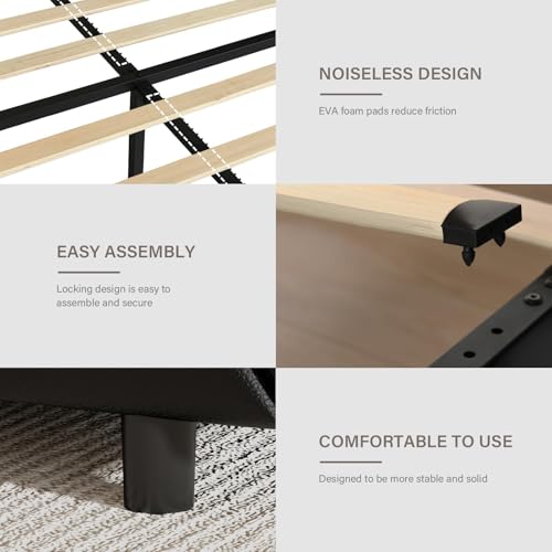 BarnFurin Twin Bed Frames with LED Lights and Storage Drawers, Upholstered Bed Frame with Diamond Headboard, Faux Leather Modern Platform Bed, Wooden Slats Support, No Box Spring Needed, Black BarnFurin