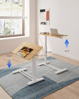 FLEXISPOT H7 PRO Mobile Standing Desk Adjustable Overbed Table Pneumatic with Wheels 90°Tiltable Portable Laptop Desk Rolling Computer Cart Foldable Bedside Table(31.5" W x 17.7" D D, Maple) FLEXISPOT