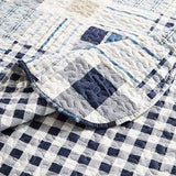 Brilliant Sunshine Blue Plaids and Stripes Patchwork, 3-Piece Quilt Set with 2 Shams, Reversible Bedspread, Soft Lightweight Coverlet, All-Season, Full/Queen, Blue Brilliant Sunshine