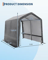 7X12 FT Heavy-Duty Portable Outdoor Storage Shed with Roll-Up Zipper Door & Vent, 240g Waterproof Carport Storage Shelter, UV-Resistant Canopy for Motorcycle, Firewood, Tools -Gray ﻿ ActiveTrail
