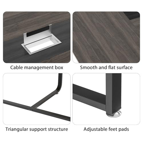 Zethvax 8FT Conference Table,Conference Room Table with Grommet,Stable Structure,Adjustable Foot Pads,Large Seminar Table for Office Meeting 94.4 L x 47.2 W x30.7 H (Gray) Zethvax
