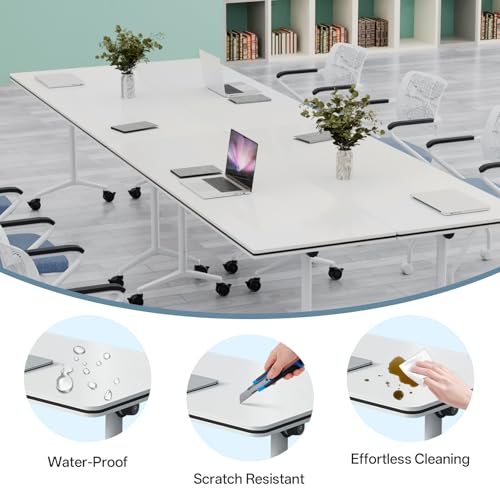 Modular Conference Table, Folding Conference Room Tables with Wheels, Modern Rectangle Training Table with Flip Top, Large Seminar Tables for Office Boardroom Meeting Room (2pack 61in) Generic