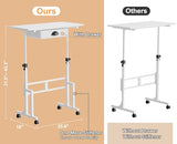 Adjustable Height Standing Desk With Drawer, Rolling Sit Stand Up Desk With Wheels, Small Sit To Stand Computer Desk, Adjustable Desktop Height, On Wheels, White, For Walking Pad Laptop Treadmill Cidaziya